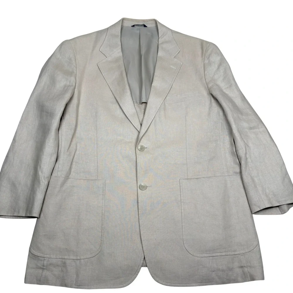 Alan Flusser Mens Beige 100% Linen Two Button Sport Coat Blazer Size M